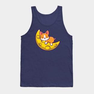 Cute Corgi Dog Sleeping On The Moon Cartoon Tank Top